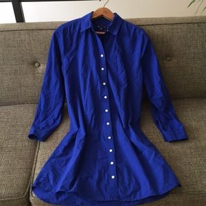 Royal Blue Long-Sleeved Button-Down Shirt Dress